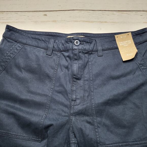 Madewell Darted Barrel Pants Classic Navy Blue Cotton Blend Twill Button Zip 33 - Picture 5 of 12